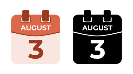 August 3 flat daily spiral calendar icon date in two vector mode, matching color and black fill. Perfect for design material, such as event or reminder. The best editable graphic resources.