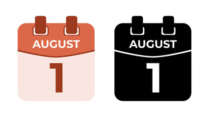 August 1 flat daily spiral calendar icon date in two vector mode, matching color and black fill. Perfect for design material, such as event or reminder. The best editable graphic resources.