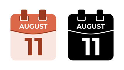 August 11 flat daily spiral calendar icon date in two vector mode, matching color and black fill. Perfect for design material, such as event or reminder. The best editable graphic resources.