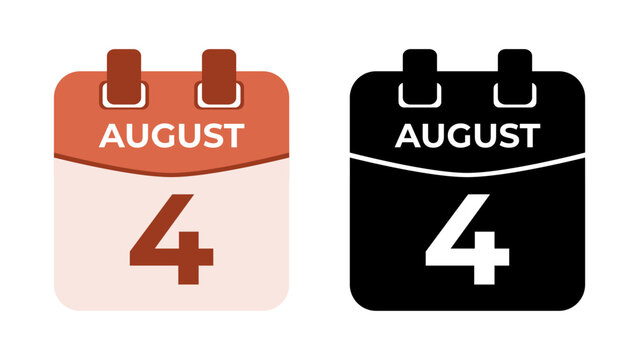 August 4 flat daily spiral calendar icon date in two vector mode, matching color and black fill. Perfect for design material, such as event or reminder. The best editable graphic resources.