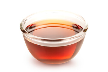 Fish sauce in glass bowl isolated on white background.