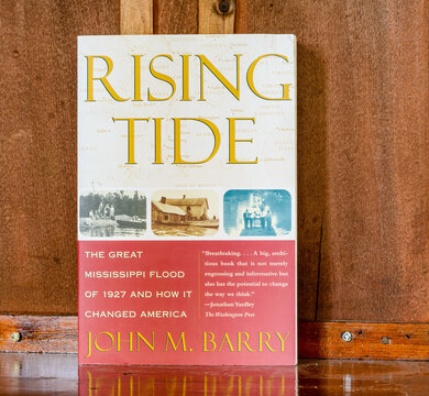 Front cover of the book, "Rising Tide," by John Barry on May 24, 2023 in New Orleans, LA, USA