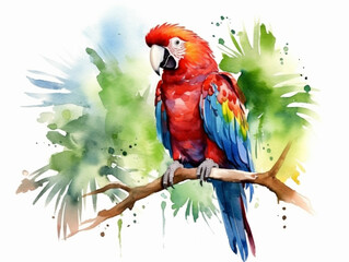 A Minimal Watercolor Painting of a Parrot in Nature with a White Background | Generative AI
