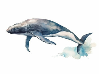 Fototapeta premium A Minimal Watercolor Painting of a Whale in Nature with a White Background | Generative AI