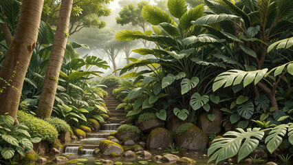 Fototapeta premium Nature's Tapestry: Exploring the Majestic Serenity of the Tropical Rainforest Series - Generative AI