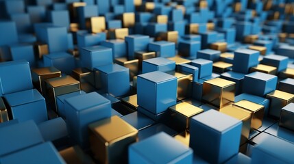 illustration, blue gold cube blocks, ai generative
