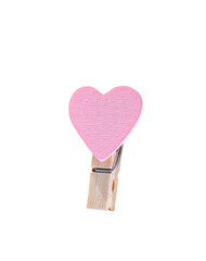 Pink heart clothespin isolated cutout on transparent