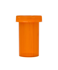 Orange color prescription medication bottle container isolated cutout on transparent