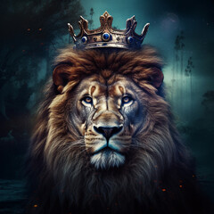 Fototapeta premium image of a lion with a crown on his head