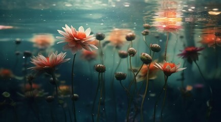 Fototapeta na wymiar Beautiful flowers, shot underwater, AI generated