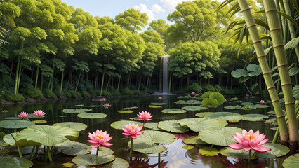 Bamboo Haven: Exploring the Enchanting Beauty of a Lush Green Jungle Paradise Series - Generative AI