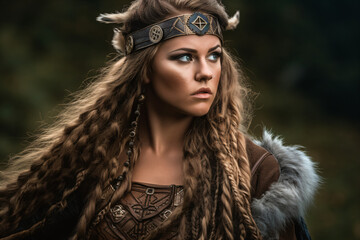 Portrait of a beautiful viking woman Generative Ai