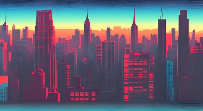 Incre&iacute;ble conjunto de edificios en el atardecer. 
Generative AI