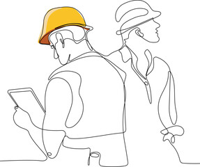 construction manager and engineer working on building site. Vector illustration
