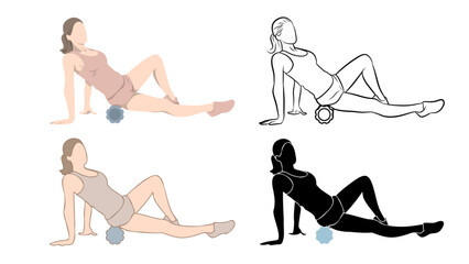 Woman Exercise with Foam Roller Set.