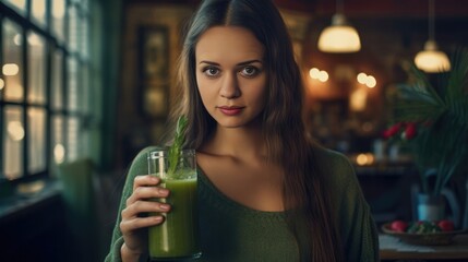 Young woman with a smoothie - close-up people photography - made with Generative AI tools