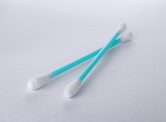 Clean cotton buds on white background. Hygienic accessory