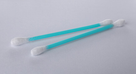 Clean cotton buds on white background. Hygienic accessory