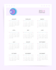 2024 Ope Page Yearly Calendar Design Template. Gradient Aesthetic Decorative Pattern.