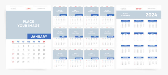 2024 Calendar Design. Classic and Minimal Planner Template. Perfect for Daily, Monthly, Quarterly Planning. Graphic Layout for Business or Personal Use. Wall, Desk or Desktop.