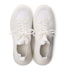 Pair of stylish sneakers isolated on white, top view