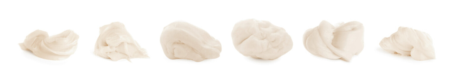 Used chewing gum on white background, collage