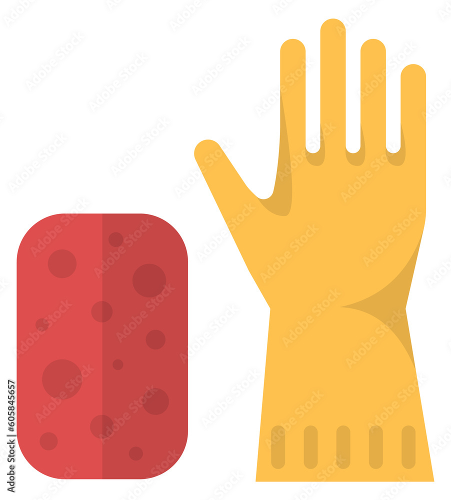 Sticker rubber glove and sponge. wet cleaning icon. dish washing symbol