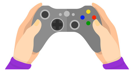 Hands hold gamepad. Video game controller icon © ONYXprj