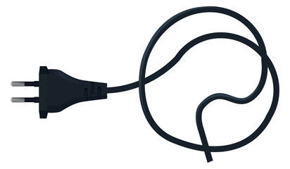 Electric cable with power plug. Black wire icon