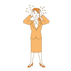 大汗をかき頭を抱えて焦る女性社員