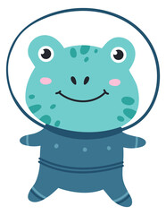 Cute frog astronaut. Baby animal in space helmet