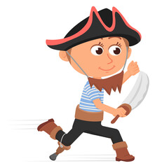 Funny boy pirate with sword. Playing kid character