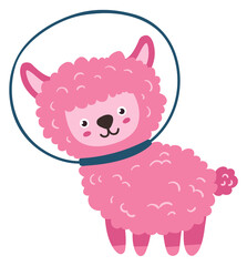 Baby llama in space suit. Cute astronaut character