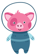 Baby pig in spaceman suit. Cute astronaut character
