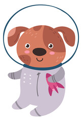 Puppy space astronaut. Baby dog in spaceman suit