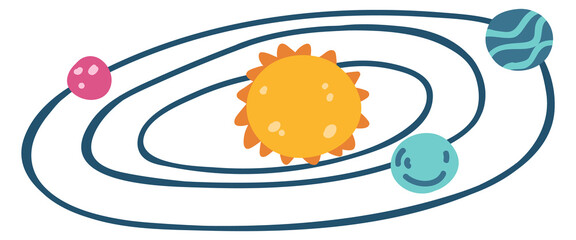 Cute solar system drawing. Planet orbiting around sun © LadadikArt