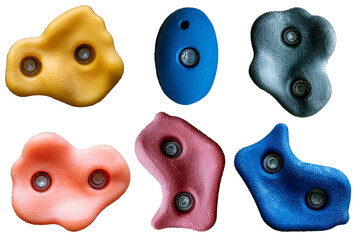 Set of grips different colors and shapes for climbing wall isolated on white background / set...