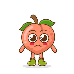 sad emoji peach character, fruit character vector. peach character illustration