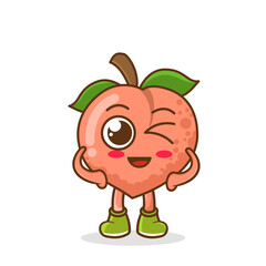 wink peach cute fruit character mascot vector design