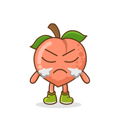 Angry evil peach fruit cartoon character. Cute funny cartoon peach character