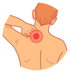 Neck pain icon. Cartoon muscle injury symbol