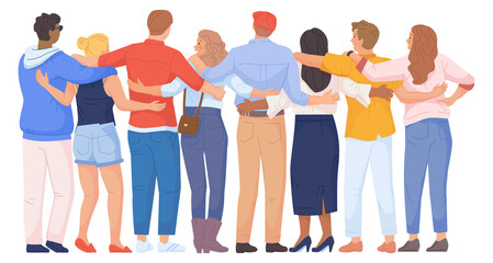 Fototapeta premium Friends standing together rear view. People unity