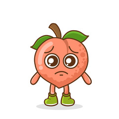 Cute sad peach fruit character, peach character with sad emotion, face, depressive eyes