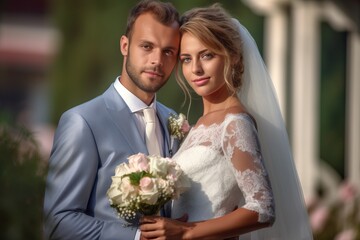 Portrait a romantic wedding couple AI Generative