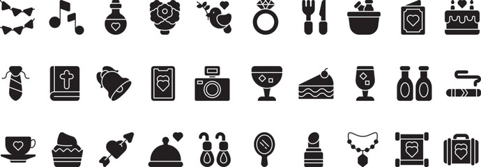 Wedding Party Icon Elements Pack With Solid Or Glyph Style Simple
