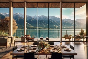 Portrait beautiful view of the villa with trees AI Generative