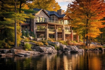 Obraz premium Portrait beautiful view of the villa with trees AI Generative