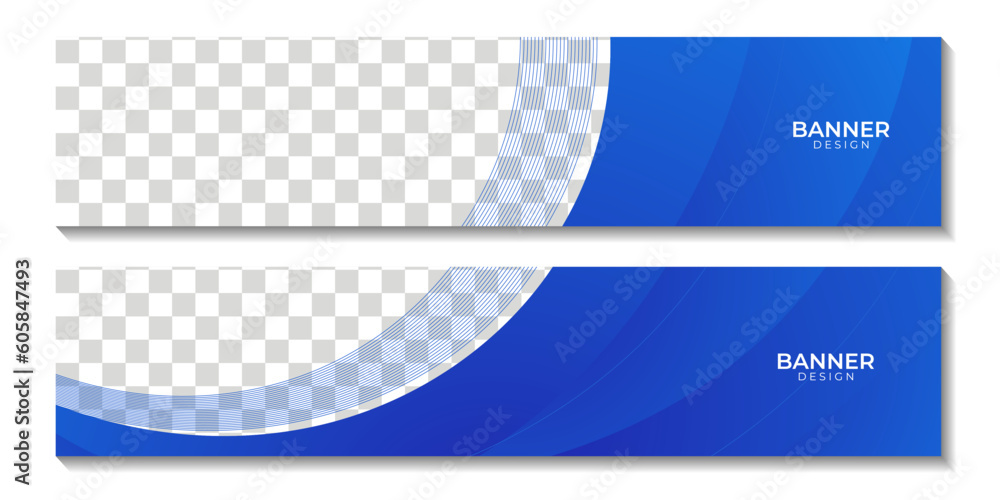 Poster set of banners with abstract blue wave background with white space