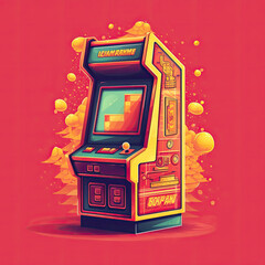 Create a banner with a retro arcade game cabinet and pixelated graphics generative ai
