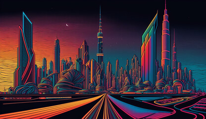 Futuristic Dubai city, UAE, Digital art, AI generative
